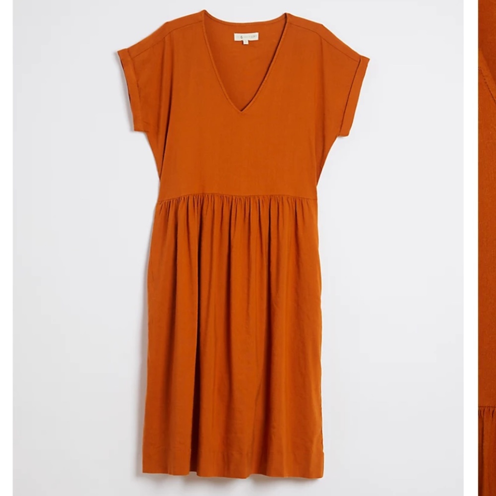 Lou & Grey Crosshatch Softstretch Linen Pocket Dress orange rust